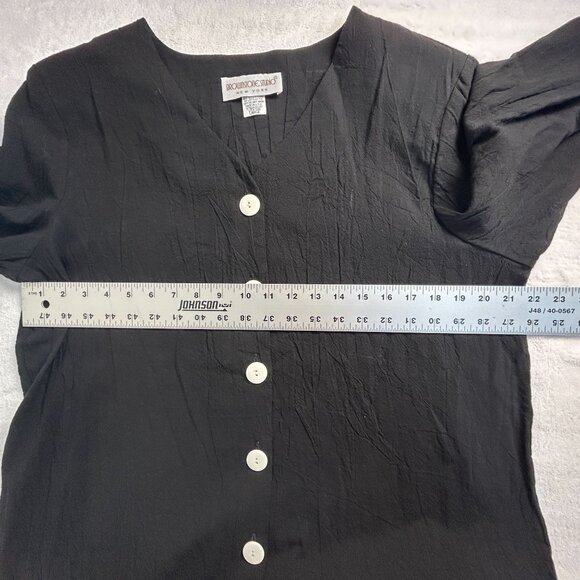 Brownstone Studio Womens Crinkle Button-Down Blouse Large Cotton Black Casual - Picture 6 of 7